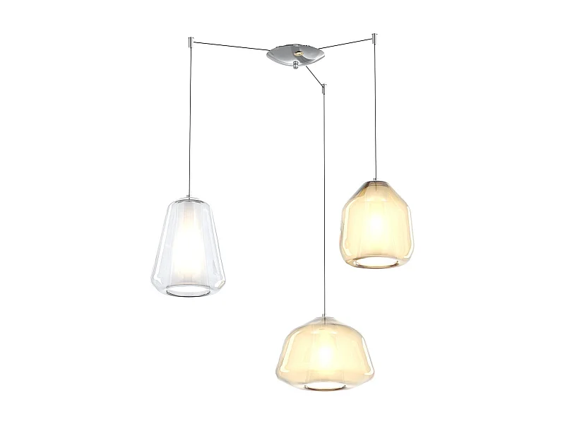 Sospensione Cromo 3 Luci Spostabile Vetri Alpha Am + Beta Am + Gamma Tr