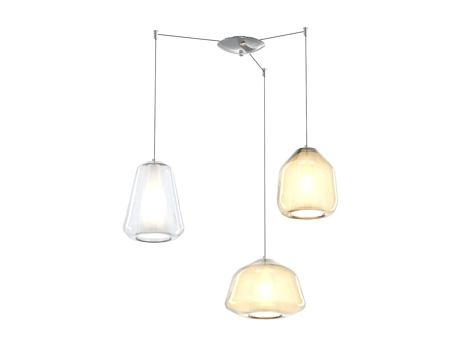 Sospensione Cromo 3 Luci Spostabile Vetri Alpha Am + Beta Am + Gamma Tr