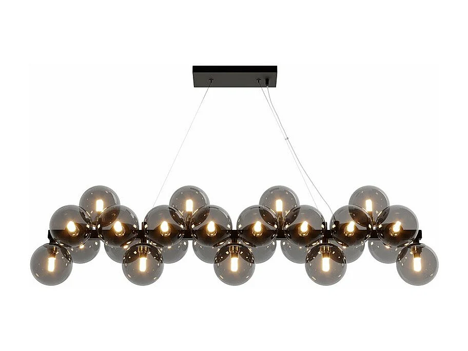 Lampadario Contemporaneo Dallas Metallo Nero 25 Luci Diffusori Vetro  Nero Specchiato