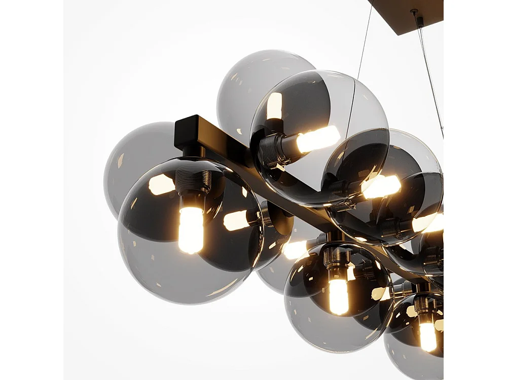 Lampadario Contemporaneo Dallas Metallo Nero 25 Luci Diffusori Vetro  Nero Specchiato