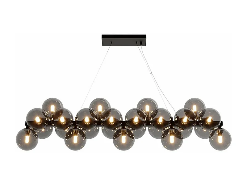 Lampadario Contemporaneo Dallas Metallo Nero 25 Luci Diffusori Vetro  Nero Specchiato