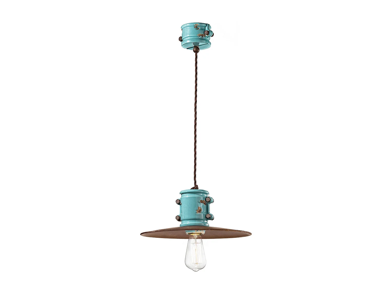 Lampadario Vintage Urban Ferro E Ceramica Azzurro 1 Luce E27 40Cm
