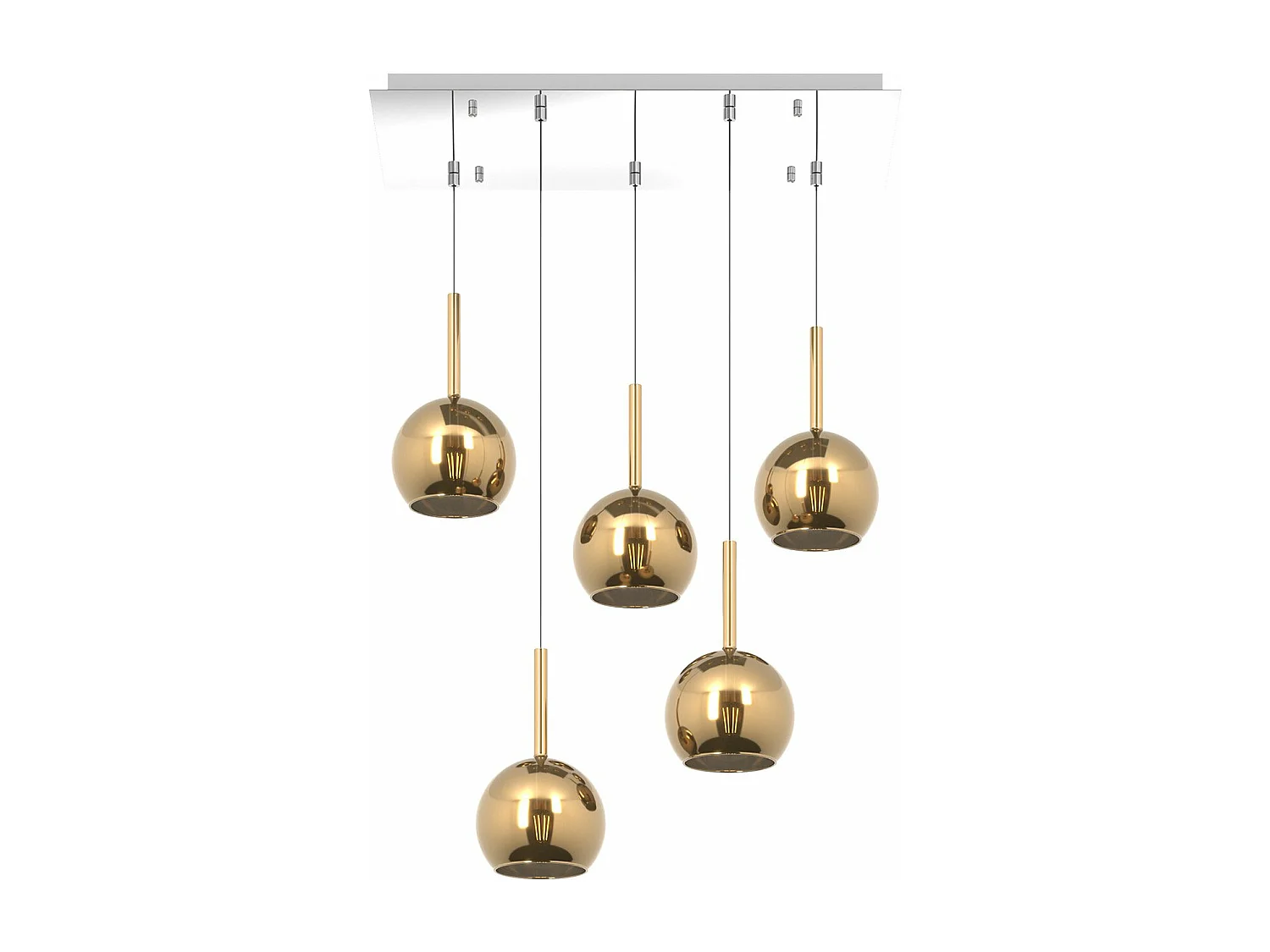 Sosp. Cromo Rettangolare 5 Luci Vetri Tutti Piccolo Oro