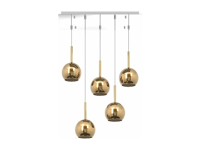 Sosp. Cromo Rettangolare 5 Luci Vetri Tutti Piccolo Oro