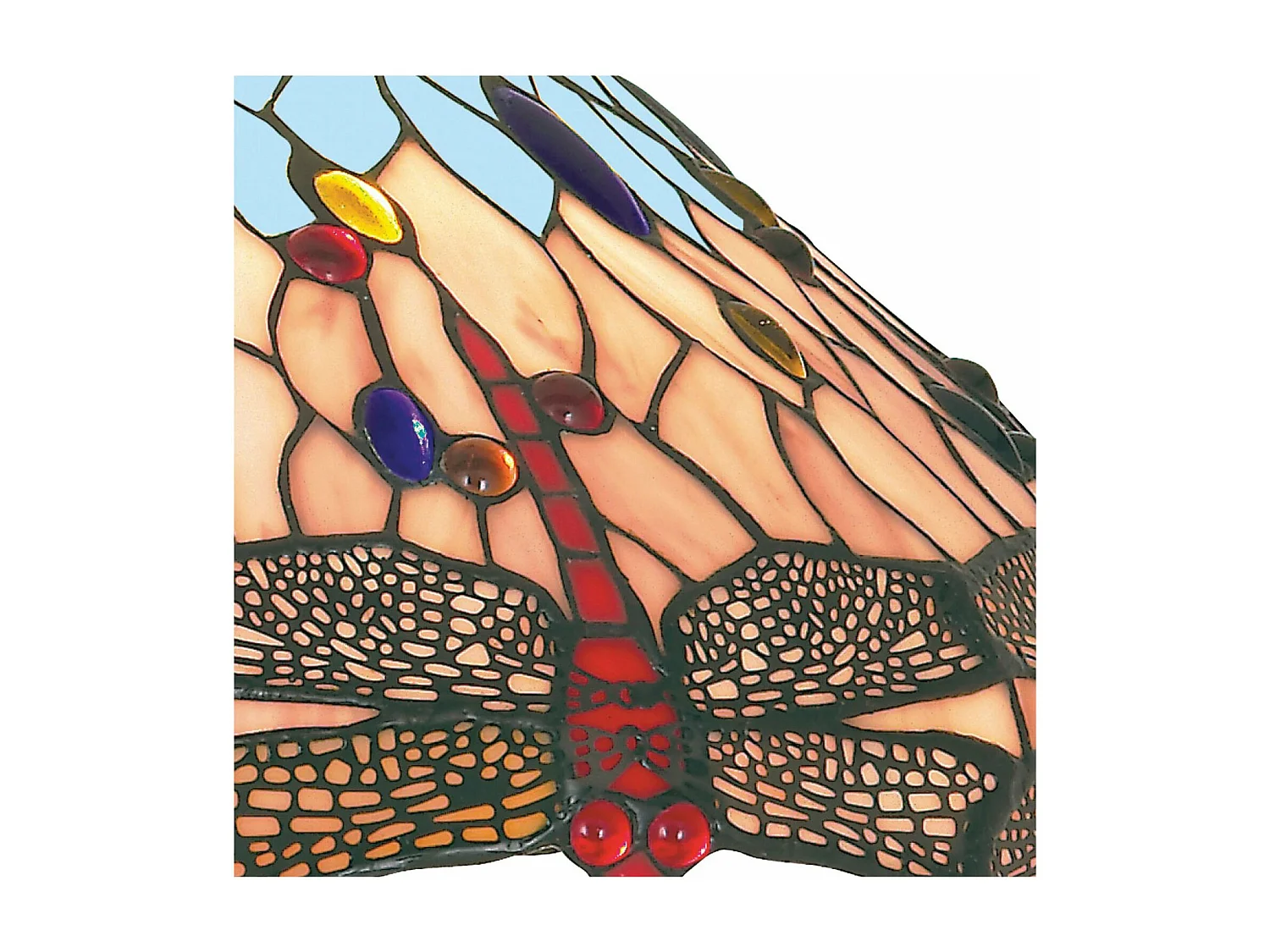 Searchlight Dragonfly - Lampadario a 1 luce in ottone antico, blu, vetro Tiffany libellula, E14