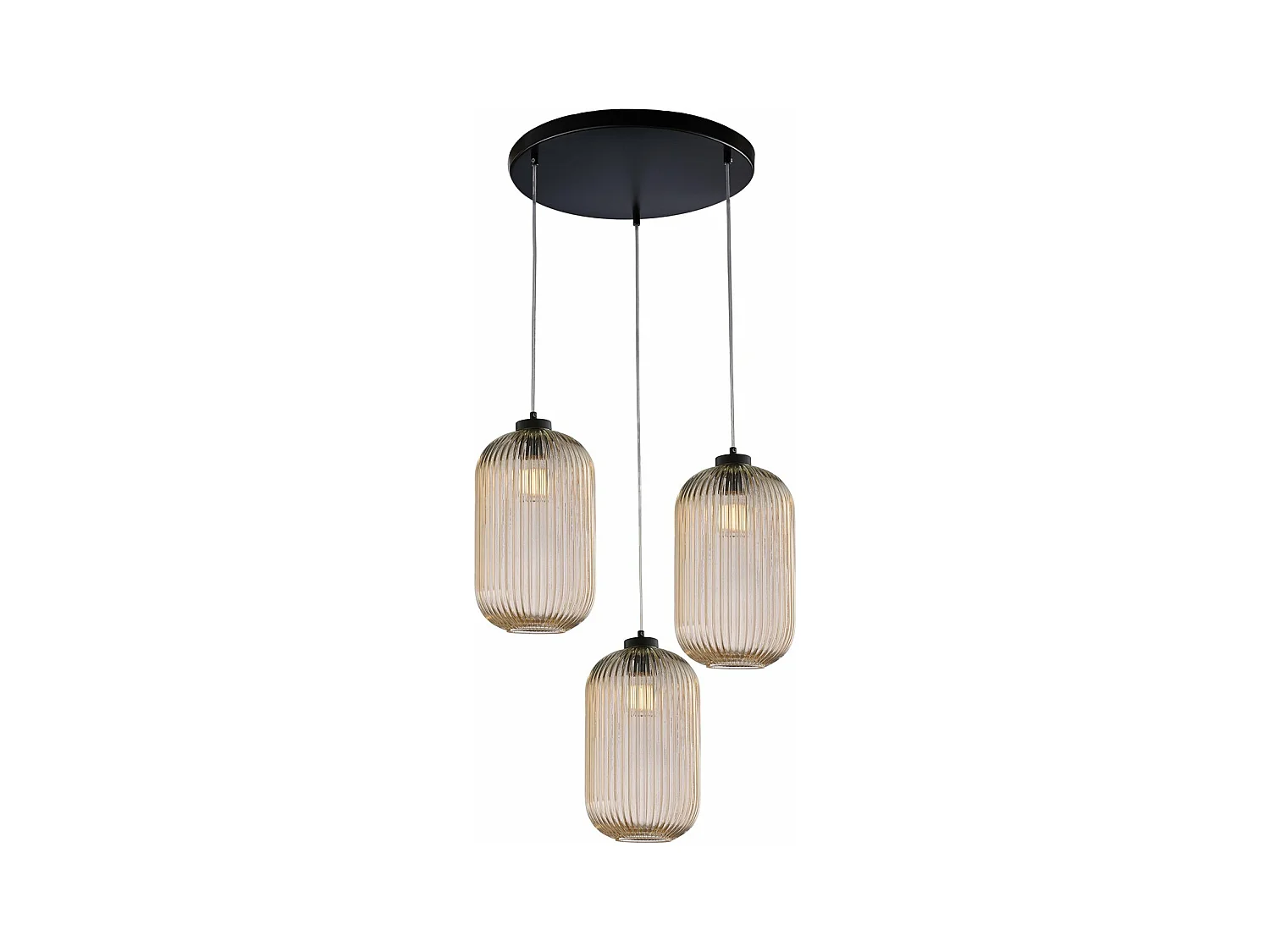 Belight -  Krizia – Pendelleuchte schwarz, Glas amber mit Streifendekor, Ø47, 3-flammig – BL310-S3-AM