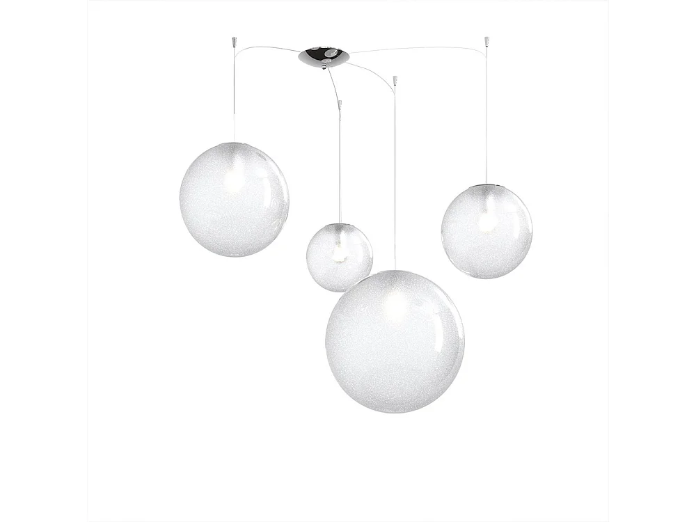 Sospensione Contemp Glitter Metallo Cromo Vetro Soffiato Trasp 4 Luci E27 Mix