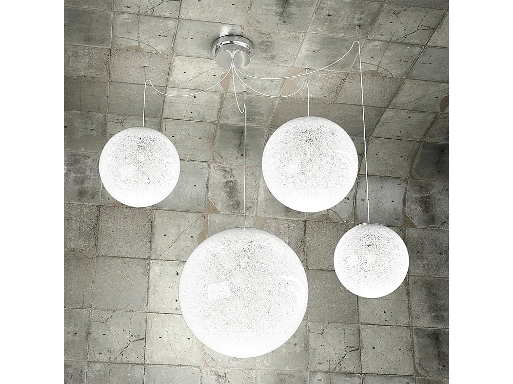 Sospensione Contemp Glitter Metallo Cromo Vetro Soffiato Trasp 4 Luci E27 Mix