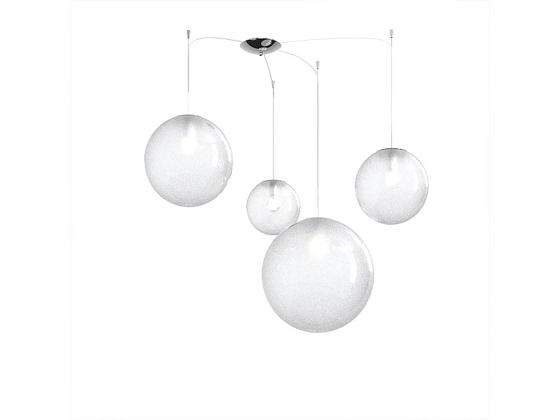 Sospensione Contemp Glitter Metallo Cromo Vetro Soffiato Trasp 4 Luci E27 Mix