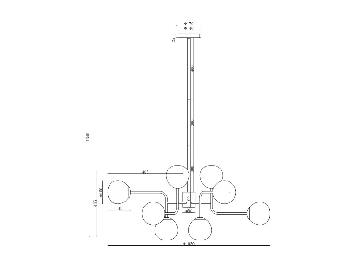 Erich Globe Sospensione a Soffitto Nichel, 12 Luci, E14