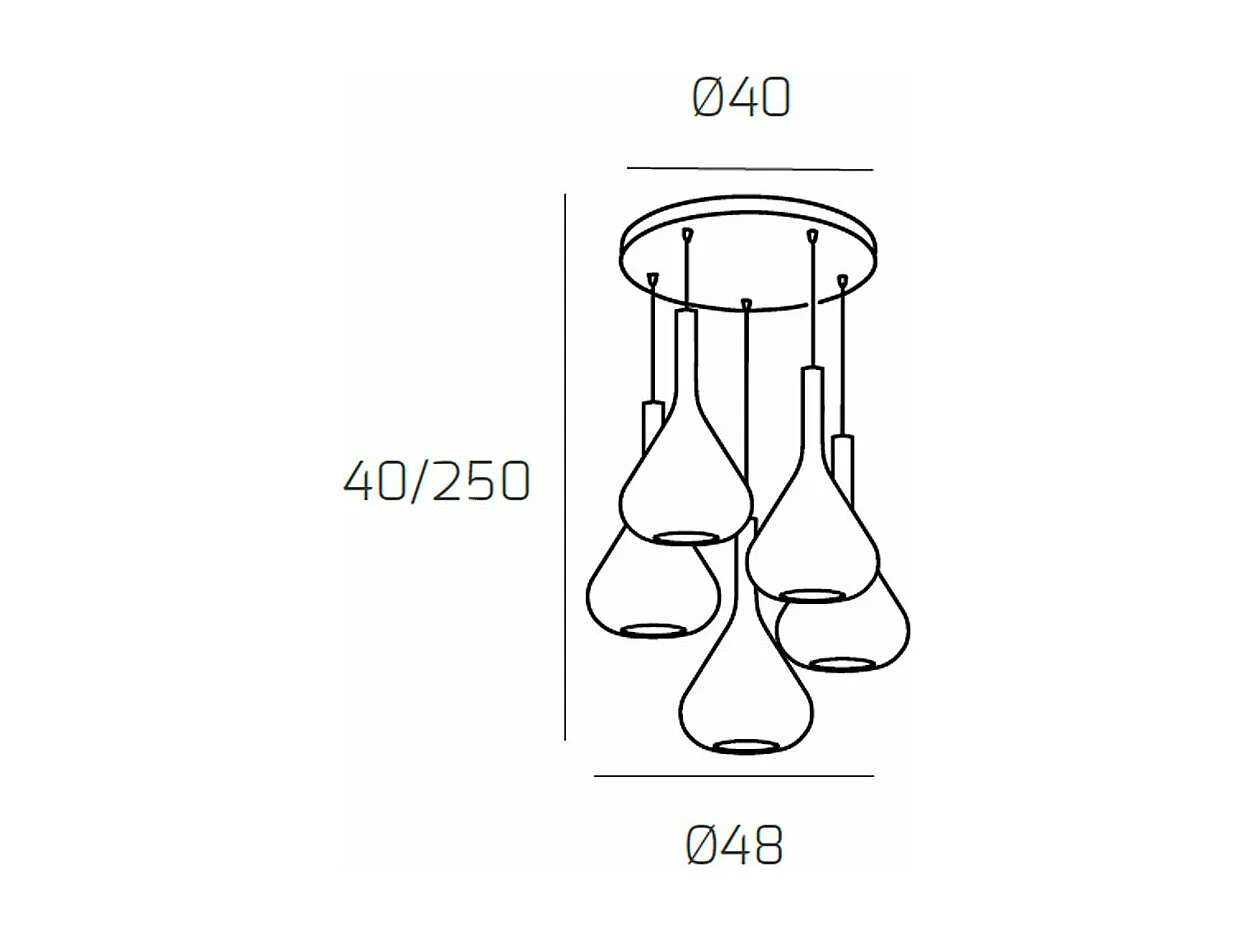 Sospensione Cromo 5 Luci Tonda Vetri Fume
