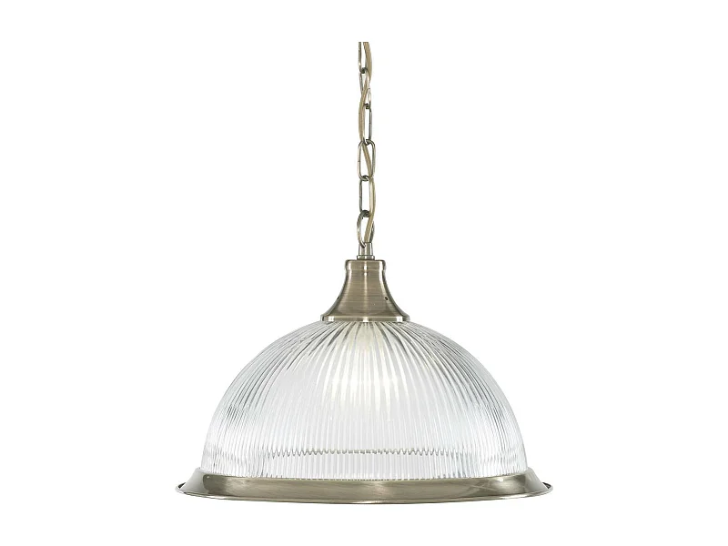Searchlight American Diner - Sospensione a soffitto a cupola a 1 luce Ottone antico, vetro rigato, E27