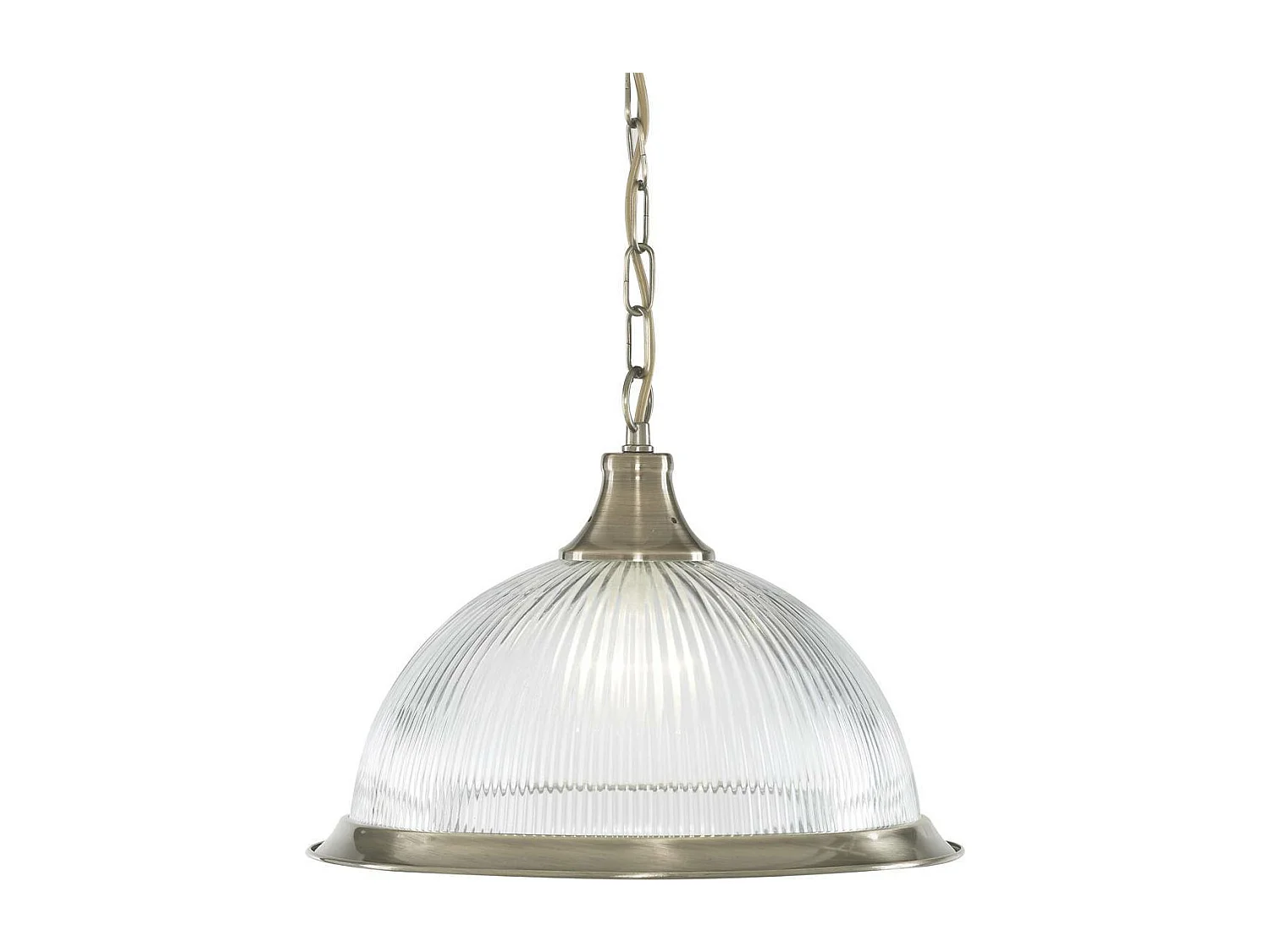 Searchlicht American Diner - 1 licht Dome Deckenanhänger Antik Messing, geripptes Glas, E27