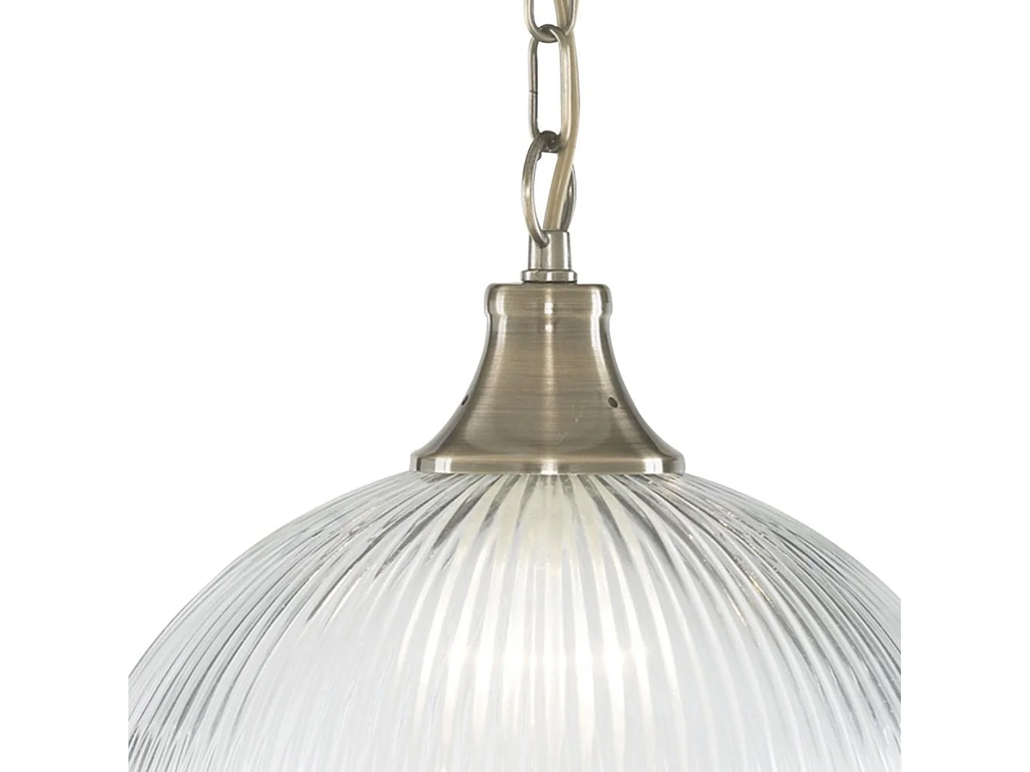 Searchlicht American Diner - 1 licht Dome Deckenanhänger Antik Messing, geripptes Glas, E27