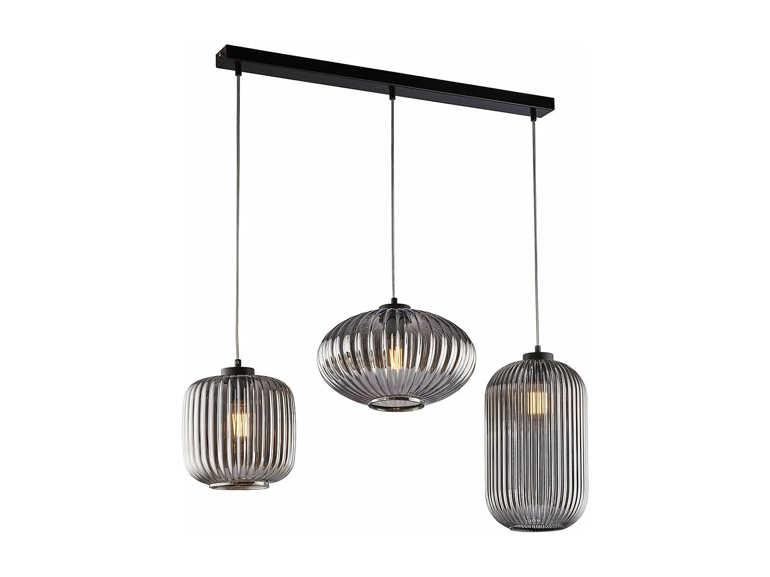 Glamour – Schiene schwarz, Glas grau verspiegelt mit Streifendekor, L83x30, 3-flammig – BL322-BIN3-SP