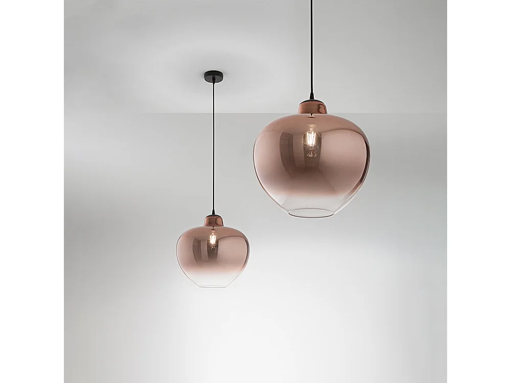 Miedziana szklana lampa wisząca BOWL E27 60W, matowa czarna oprawa i elegancki czarny kabel tekstylny - Perenz, nowoczesny design do wnętrz
