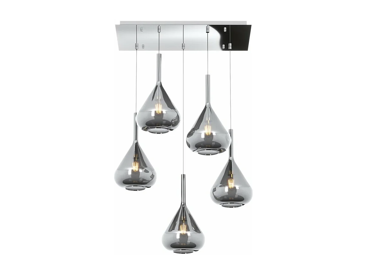 Sospensione Cromo 5 Luci Rettangolare Vetri Fume