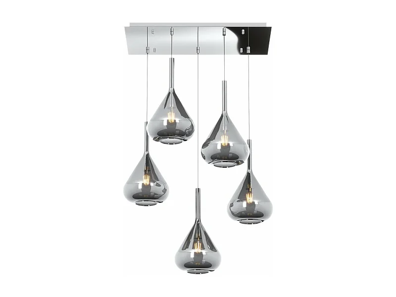 Sospensione Cromo 5 Luci Rettangolare Vetri Fume