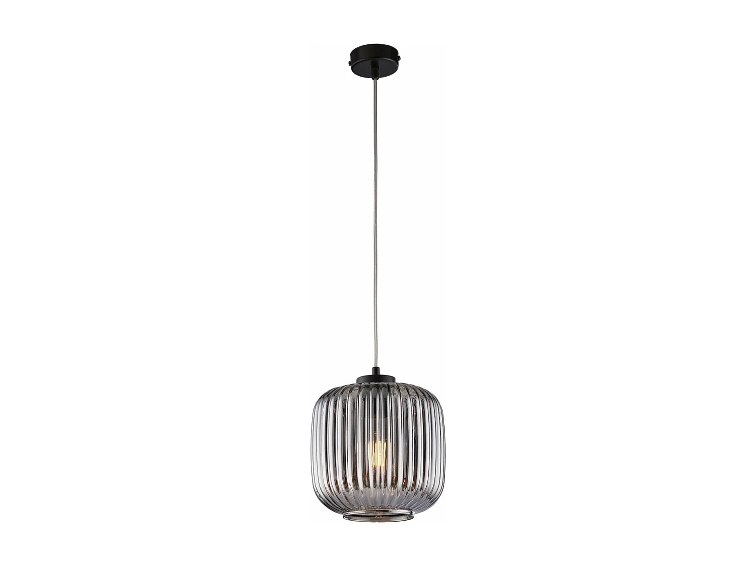 Sospensione 1 Luce Anya In Ferro Nero E Vetro Grigio Specchiato Plisse'