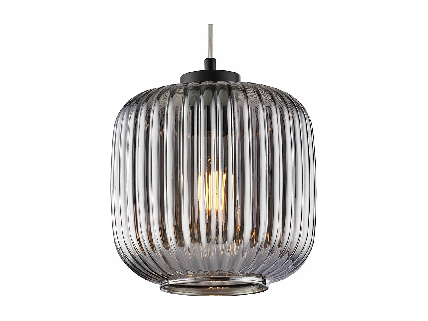 Sospensione 1 Luce Anya In Ferro Nero E Vetro Grigio Specchiato Plisse'