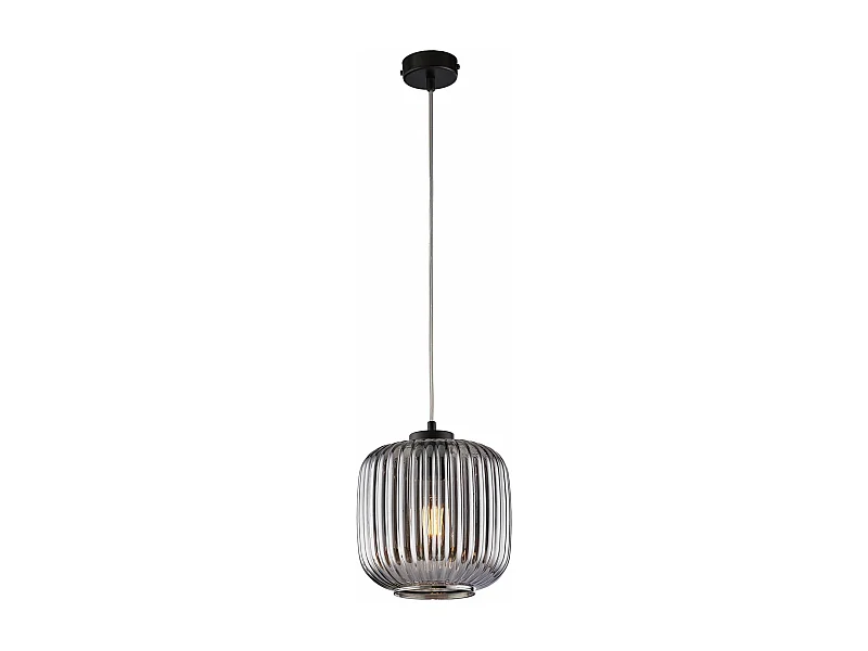 Sospensione 1 Luce Anya In Ferro Nero E Vetro Grigio Specchiato Plisse'