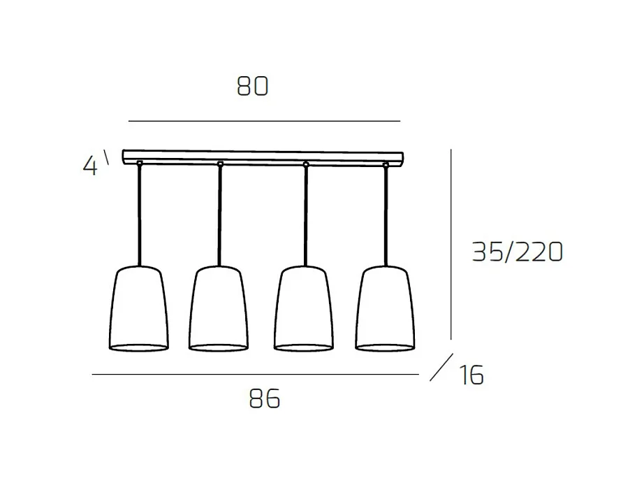 Sospensione Cromo Rettangolare 4 Luci (2 Am + 2 Ra)