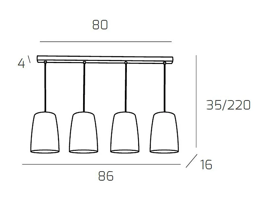 Sospensione Cromo Rettangolare 4 Luci (2 Am + 2 Ra)