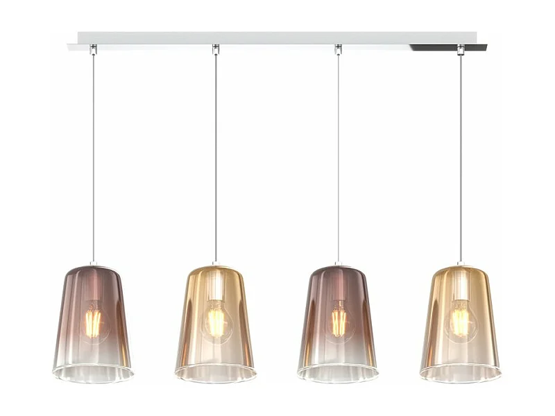 Sospensione Cromo Rettangolare 4 Luci (2 Am + 2 Ra)