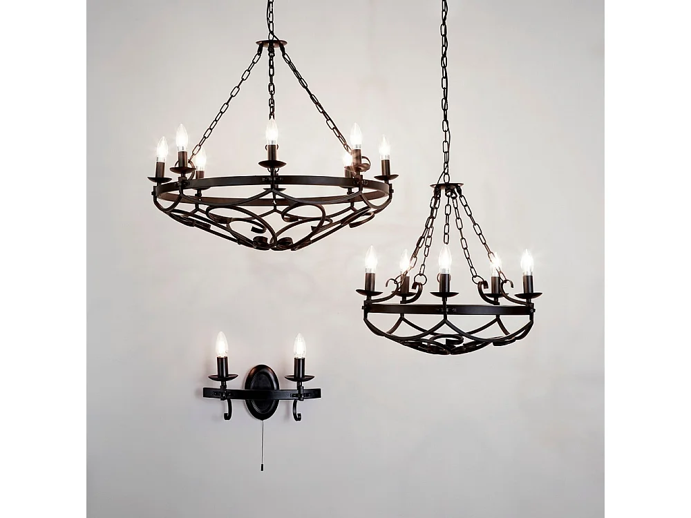 Searchlight CARTWHEEL Suspension de plafond à chaîne de bougie cylindrique à 8 ampoules noir