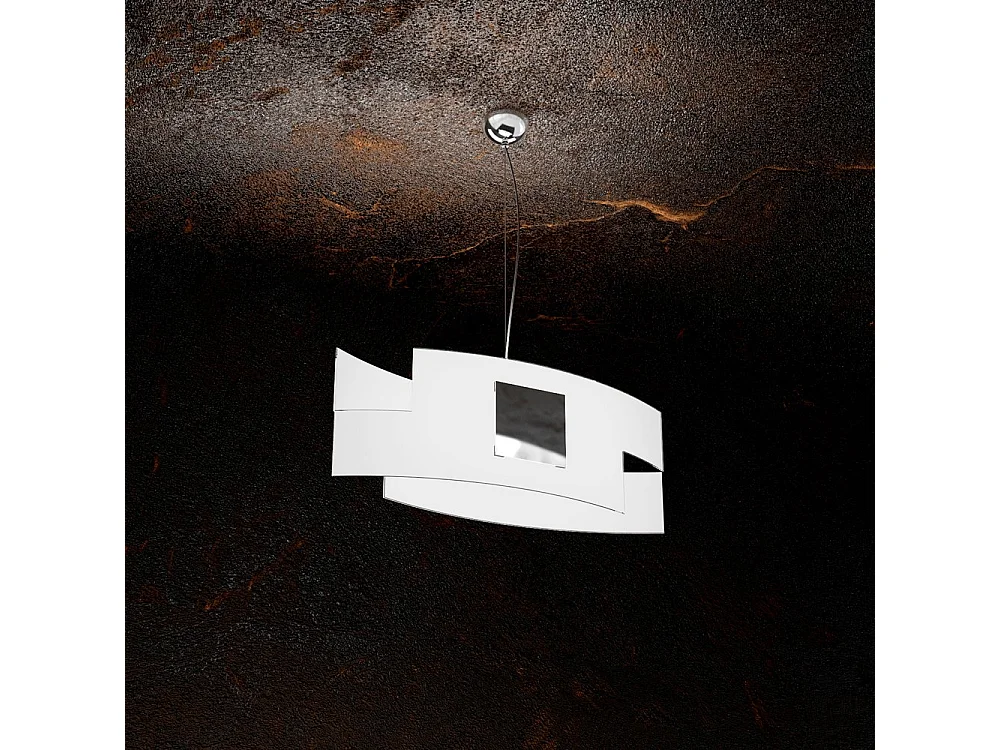 Sospensione Moderna Tetris Color Metallo Cromo Vetro Bianco 1 Luce E27