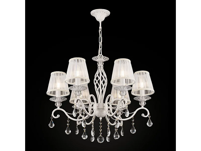 Grace Araña Blanca con Oro y Cristal, con Pantallas, 6 Luces, E14