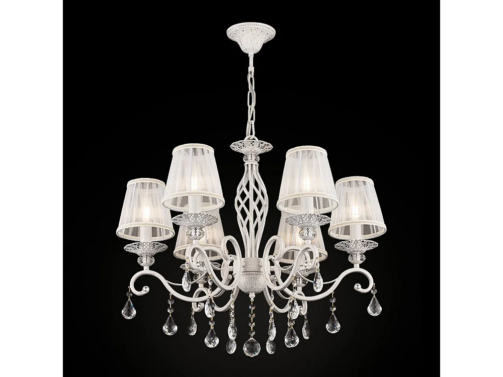 Grace Araña Blanca con Oro y Cristal, con Pantallas, 6 Luces, E14