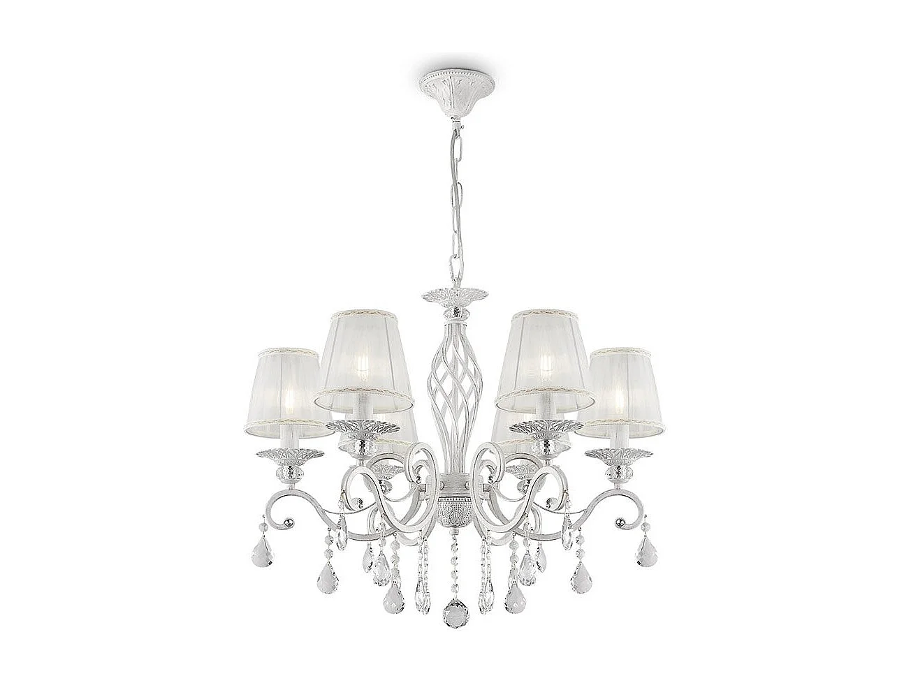 Grace Araña Blanca con Oro y Cristal, con Pantallas, 6 Luces, E14