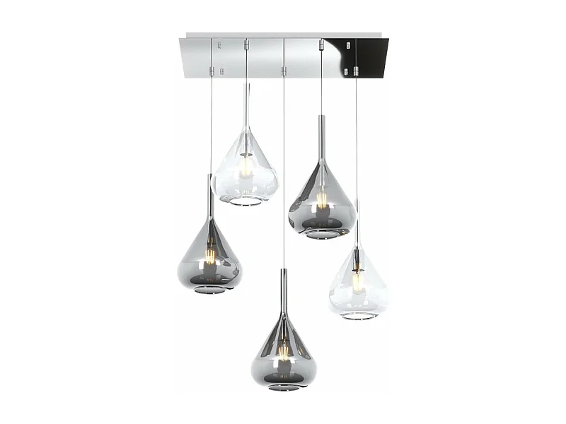 Sospensione Contemporanea Kona Metallo Cromo Vetro Trasparente Fumè 5 Luci E27