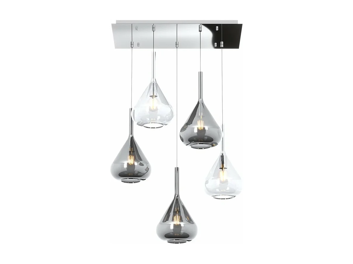 Sospensione Contemporanea Kona Metallo Cromo Vetro Trasparente Fumè 5 Luci E27