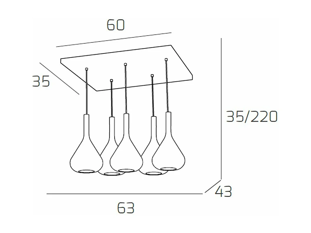 Sospensione Contemporanea Kona Metallo Cromo Vetro Trasparente Fumè 5 Luci E27