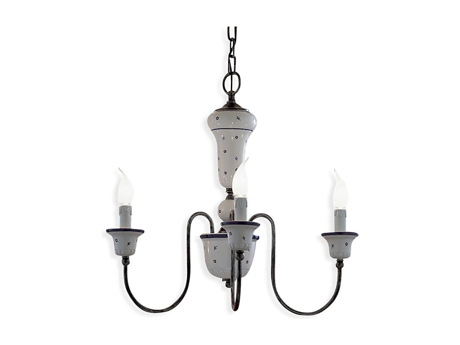 Lampadario Classico Sanremo Metallo E Ceramica Bianco Sfumato Argento 3 Luci E14