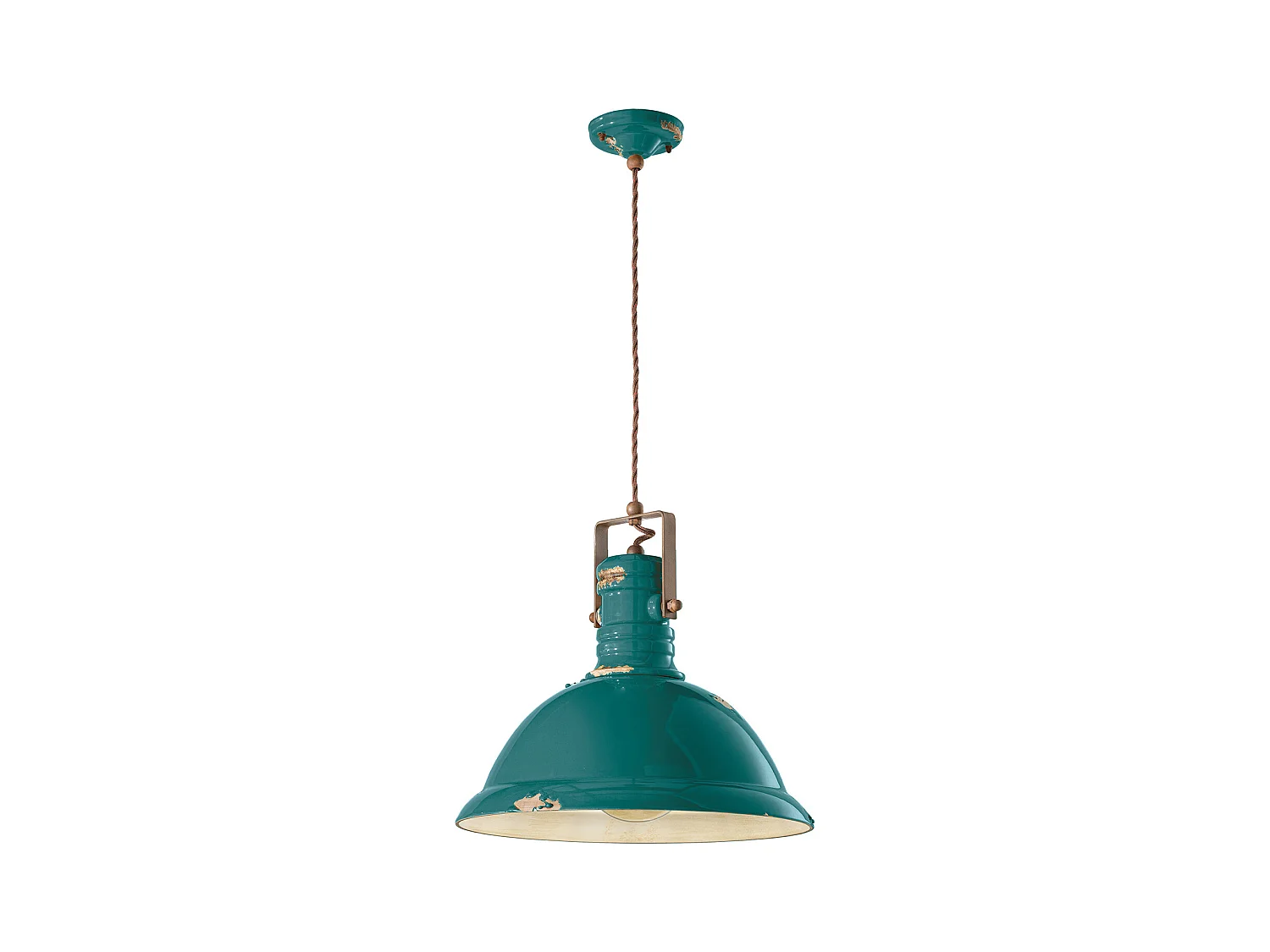 Lampadario Industrial Ferro E Ceramica Vintage Verde 1 Luce E27 40Cm
