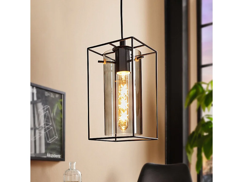 Lampadario Industrial Loncino 1 Luce Acciaio Nero