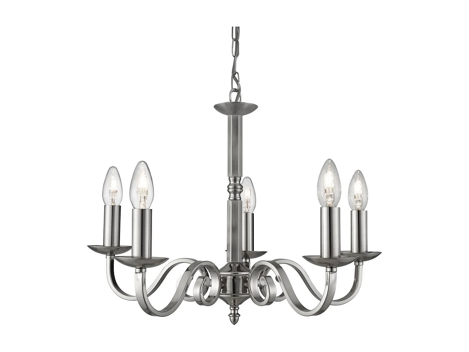 Lampadario Contemporaneo Richmond Acciaio Argento 5 Luci E14