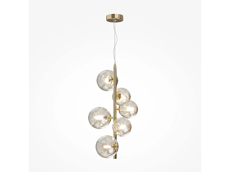 Maytoni Dallas Plafoniera moderna a sospensione globo a 6 luci oro, paralume cognac, G9