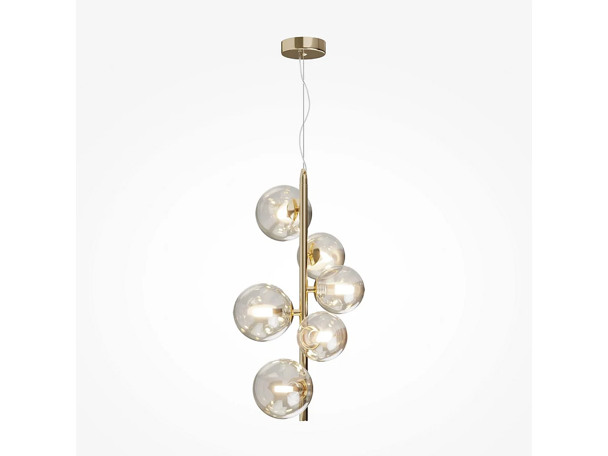Maytoni Dallas Moderne 6-flammige Kugel-Pendel-Deckenleuchte Gold, Cognac-Schirm, G9