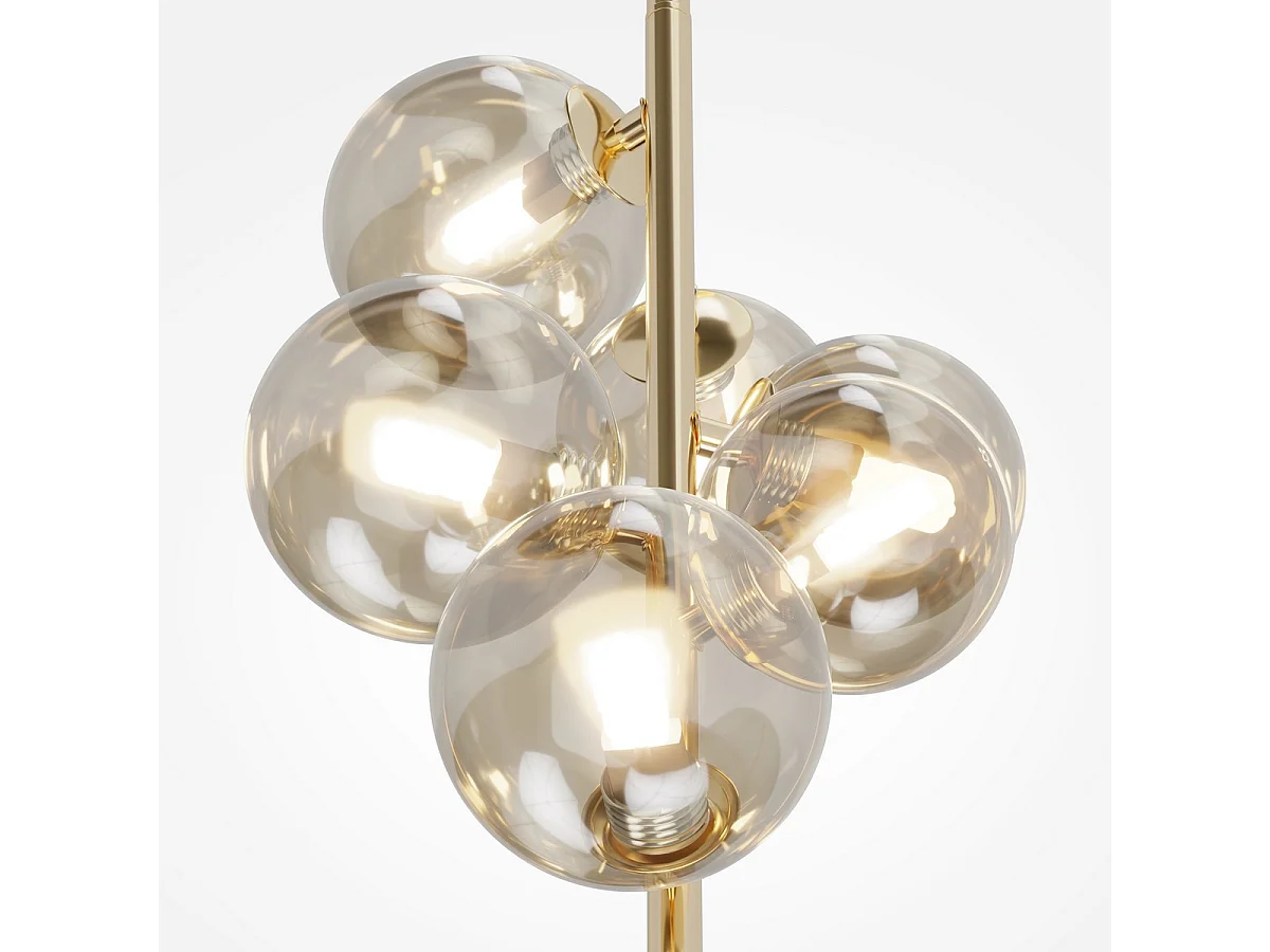 Maytoni Dallas Moderne 6-flammige Kugel-Pendel-Deckenleuchte Gold, Cognac-Schirm, G9