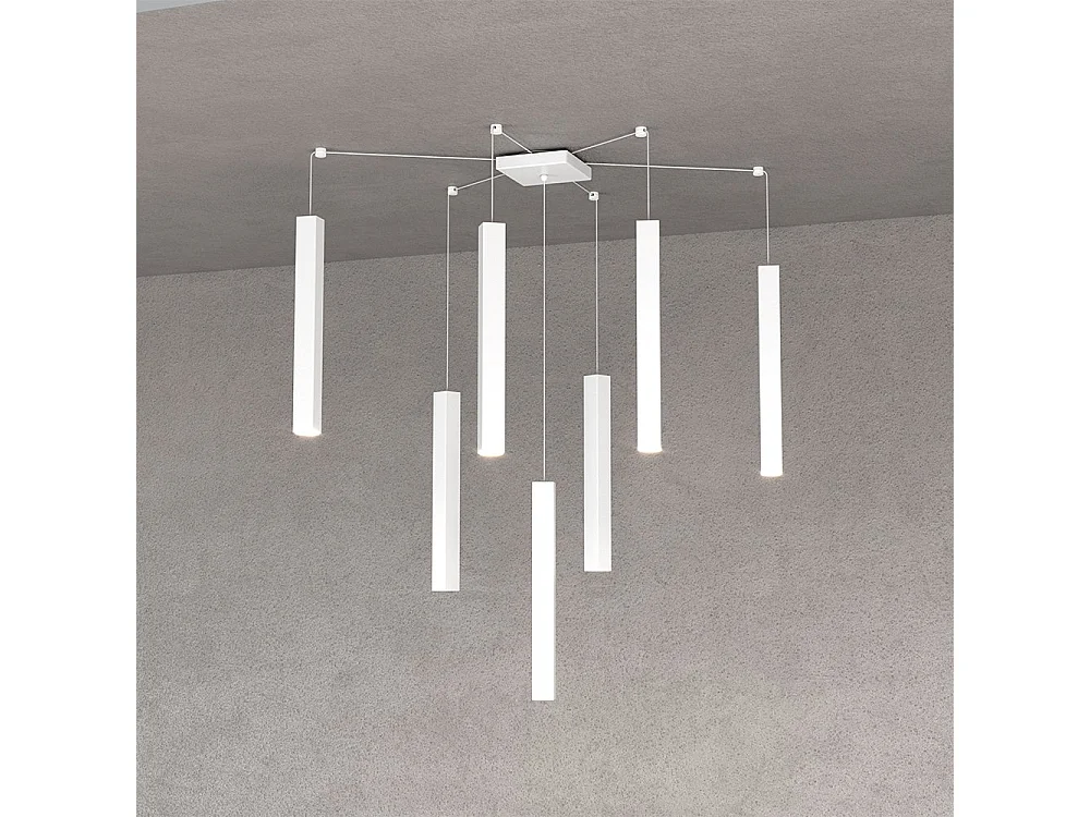 Square Tube Sospensione 7 Luci Bianco Cavo Cm.250 Con Base