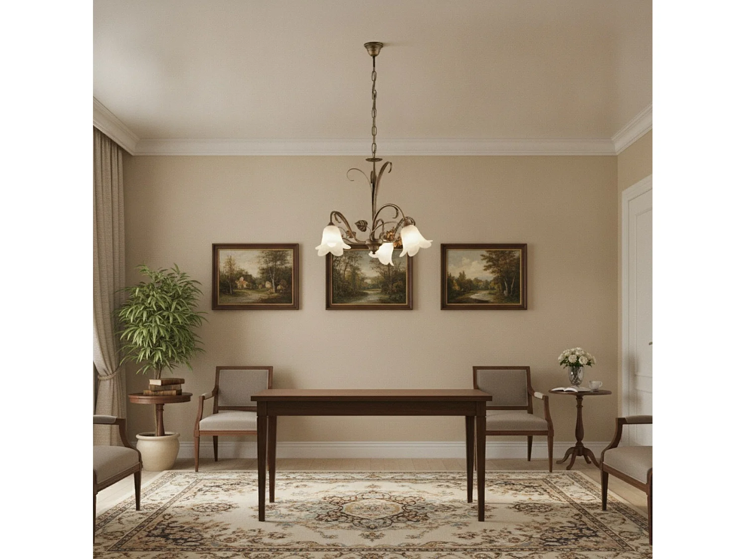 Lampadario Arte Povera Cestino 3 Luci Marrone e Bianco LuceArt Classic