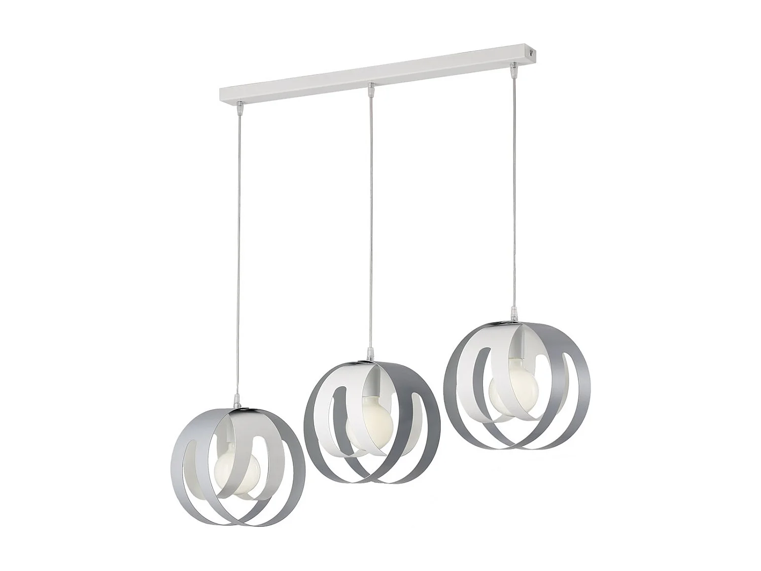 Suspension Tobias rosace rectangulaire, fer blanc et gris, diffuseurs laser, câble orientable, 3 lumières, style moderne