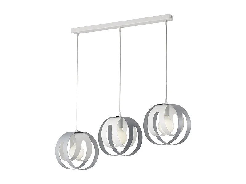 Suspension Tobias rosace rectangulaire, fer blanc et gris, diffuseurs laser, câble orientable, 3 lumières, style moderne