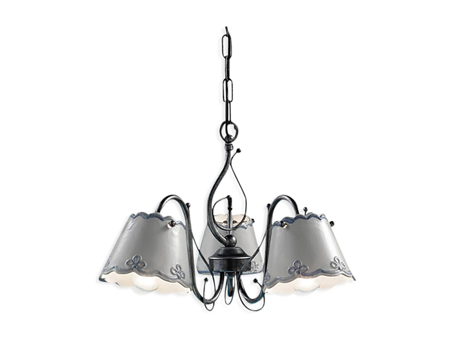 Lampadario Classico Ravenna Metallo E Ceramica Nero Sfumato Argento 3 Luci E14