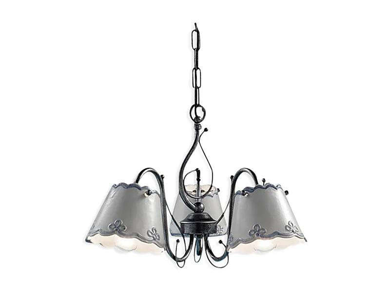 Lampadario Classico Ravenna Metallo E Ceramica Nero Sfumato Argento 3 Luci E14
