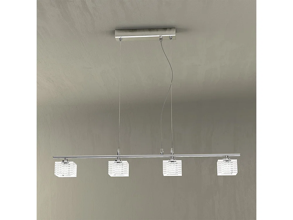 Sospensione Contemporanea Metropolitan Metallo Cromo Vetro Trasparente 4 Luci G9